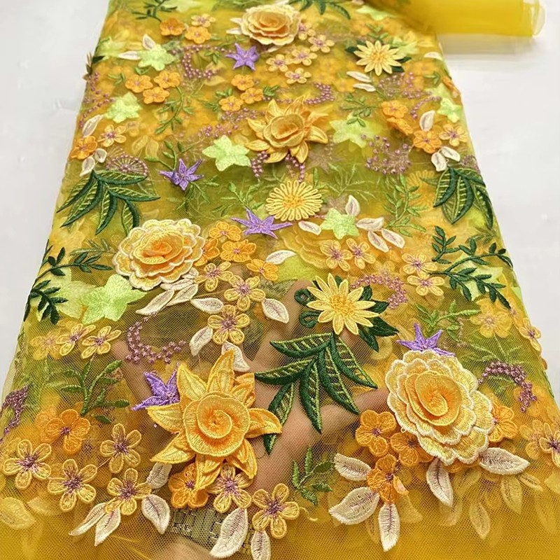 Sewing In Textile - Tissu en tulle brodé floral 3D