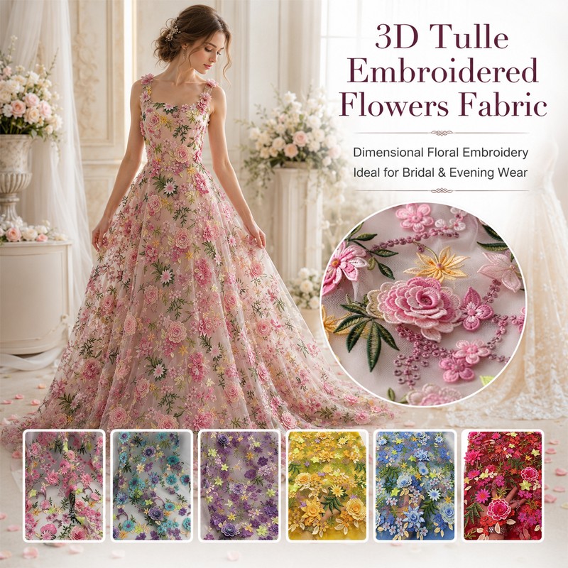 Tissu en tulle brodé floral 3D - Sewing In Textile avis et prix